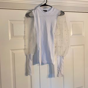 BRAND NEW white with cashmere sleeve top